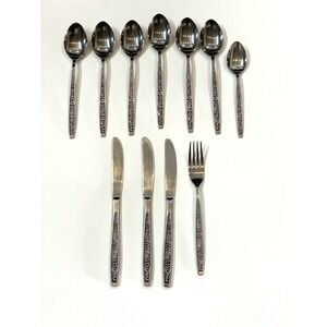 Riviera Stainless Silverware Flatware Floral Pattern Set Of 11 Pcs Replacements